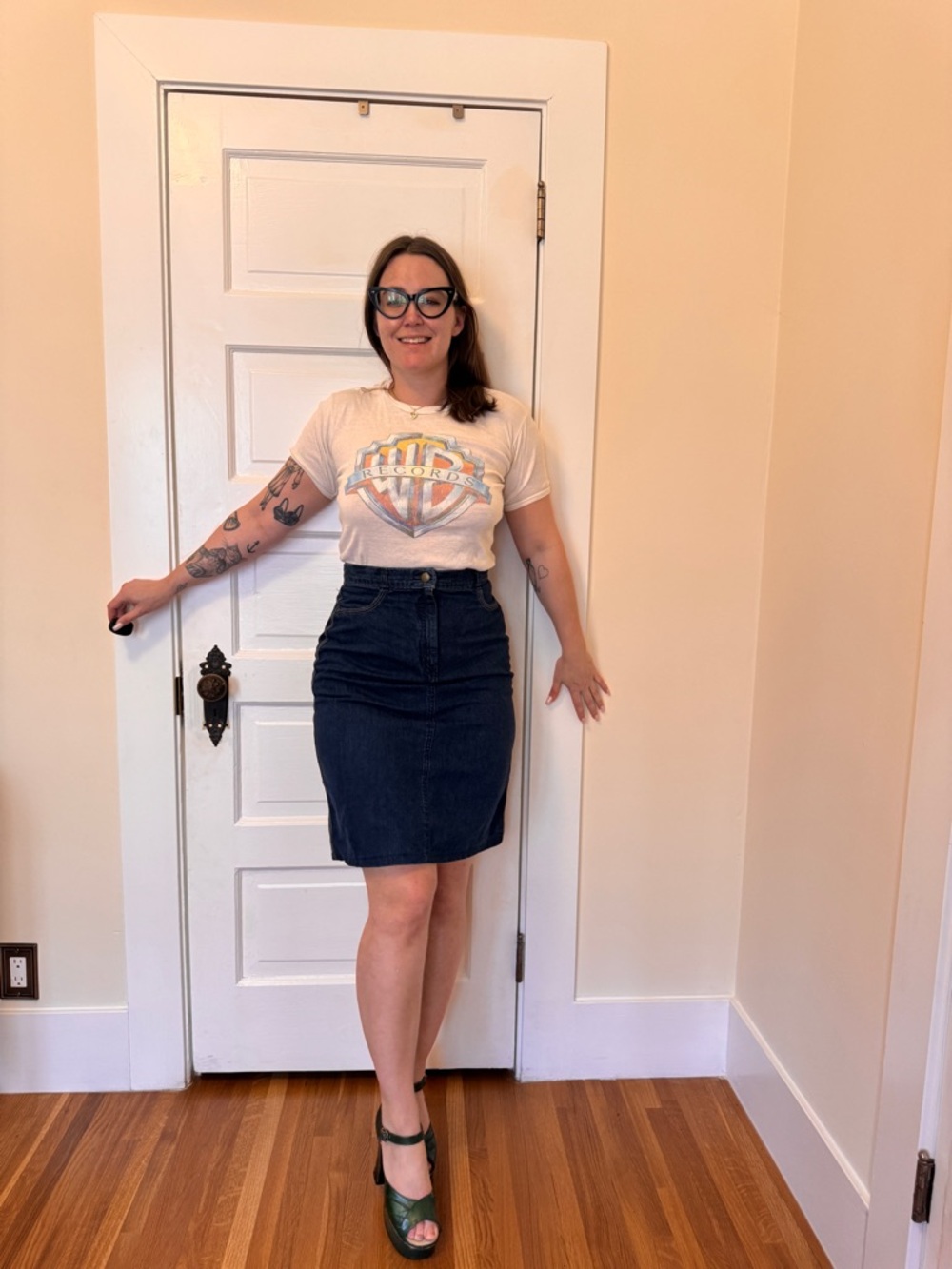 70s Vintage Dark Wash Denim Landlubber Pencil Skirt Sz M